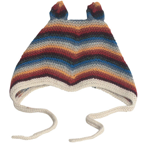 Gorro de bebé de Alpaca tejido a mano-Gorro de bebé con orejas de conejo-Comercio Justo Bolivia