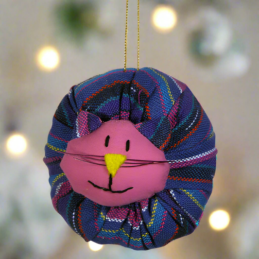 Handmade Plush Cotton Cat Ornament- Recycled Cotton-Fair Trade-Guatemala