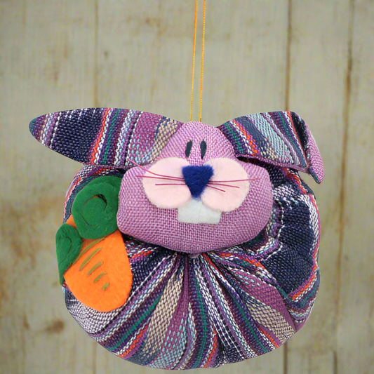 Hand-Crafted Plush Cotton Rabbit Ornament-Easter Rabbit w/ Carrot-Fair Trade-Guatemala