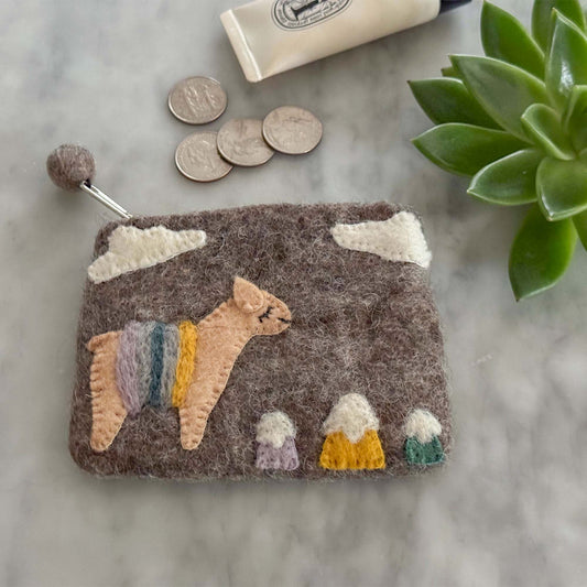 Handmade Felt Coin Purse -Llama-Recycled Wool-Fair Trade