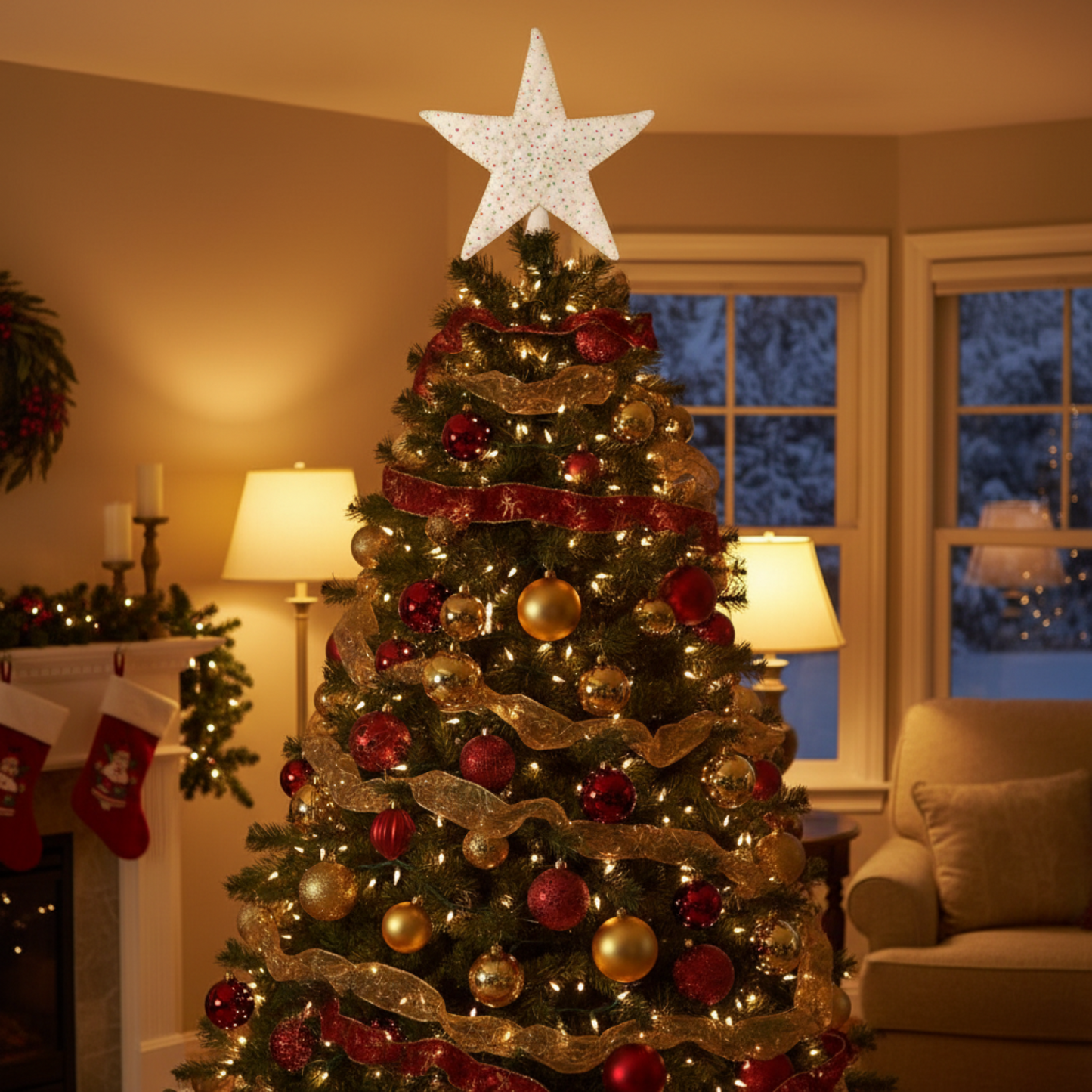 Large Beaded White Star Tree Topper-Recycled Wool Felt