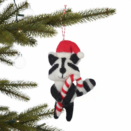Racoon and Candy Cane Felt Christmas Ornament