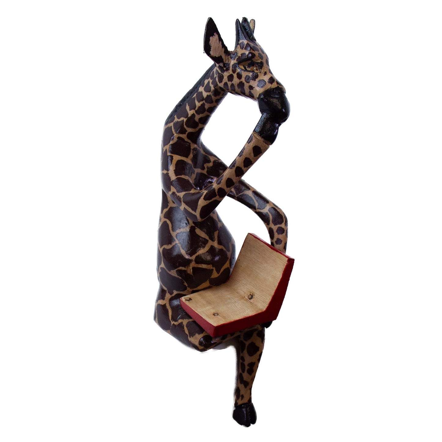Shelf Sitter-Thinking Giraffe-Hand-Carved Jacaranda Wood Sculpture-Kenya