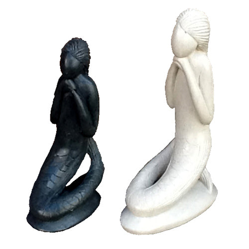 Hand-Carved Soapstone Mermaid Sculptures-Small Grey or Large White-Fair Trade-Haiti