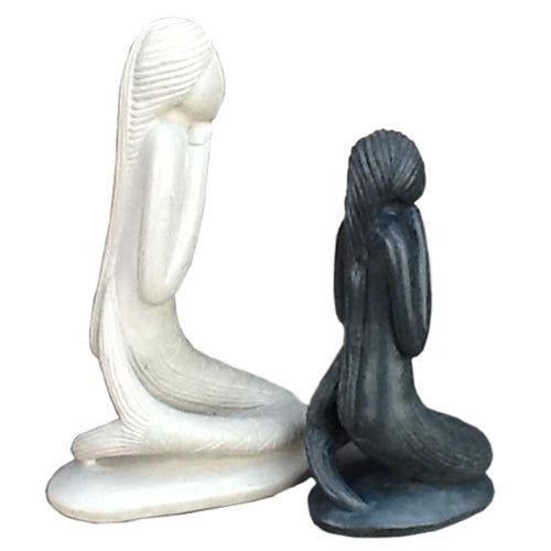Hand-Carved Soapstone Mermaid Sculptures-Small Grey or Large White-Fair Trade-Haiti