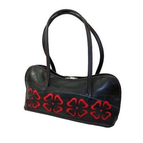 Bolsa de llantas con flores recortadas, negra, llantas recicladas y recicladas, comercio justo