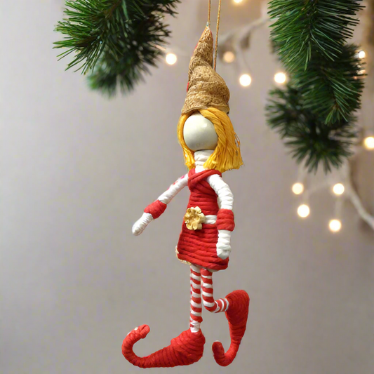 Recycled Cotton & Wire Elf Holiday Ornament-Large