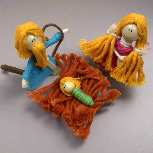 Hand-Crafted Cotton & Wire 3PC Nativity Set-Columbia