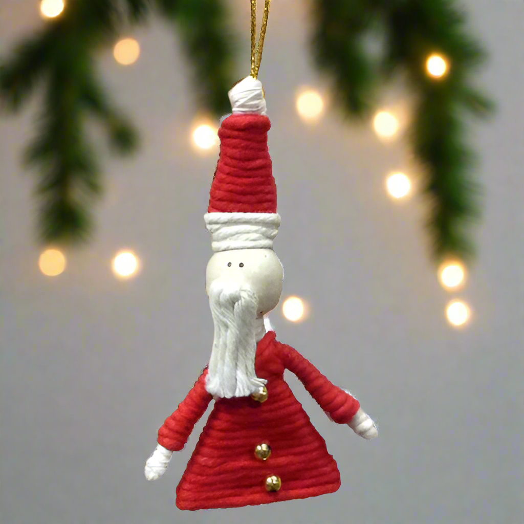 Hand-Crafted Cotton & Wire Santa Claus Ornament -Fair Trade