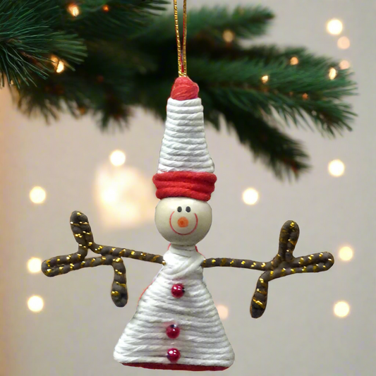 Recycled Cotton & Wire Snowman Ornament - Fair Trade