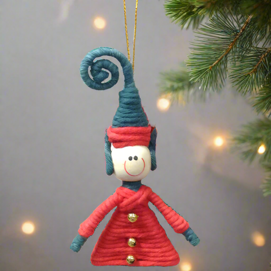 Recycled Cotton & Wire Christmas Ornament- Elf- 4" H