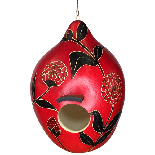 Hand-Etched Big Gourd Birdhouse-Hand-Painted-Red/Black-Fair Trade-Peru