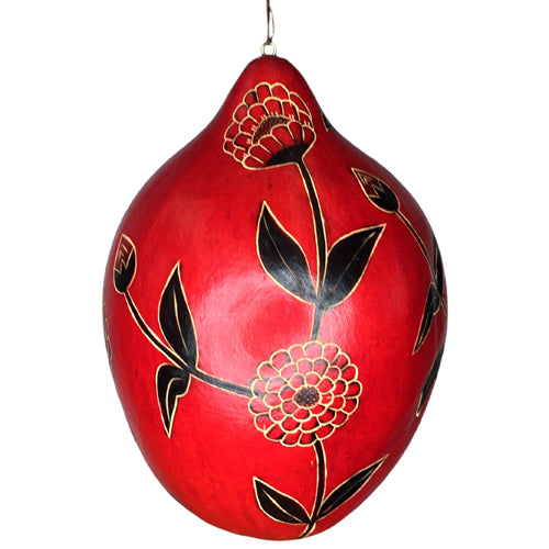 Hand-Etched Big Gourd Birdhouse-Hand-Painted-Red/Black-Fair Trade-Peru