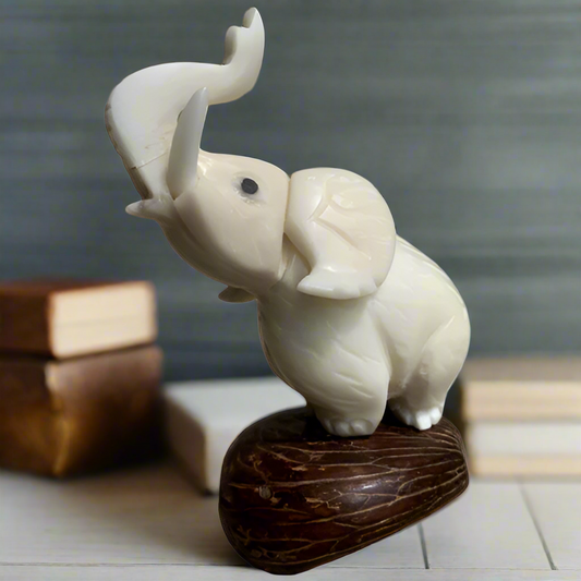 Large Elephant- Hand-Carved Tagua Nut Figurine-Ecuador