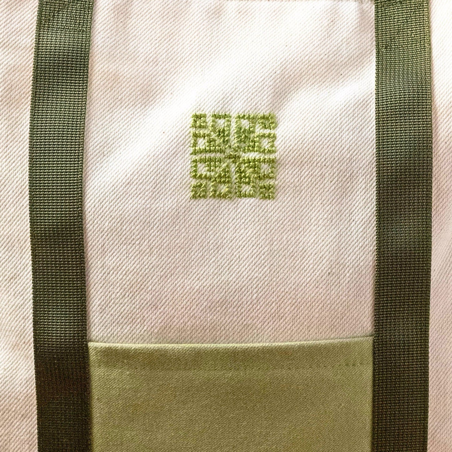 Liyana Fabric Market Tote -Cream/Green -Fair Trade