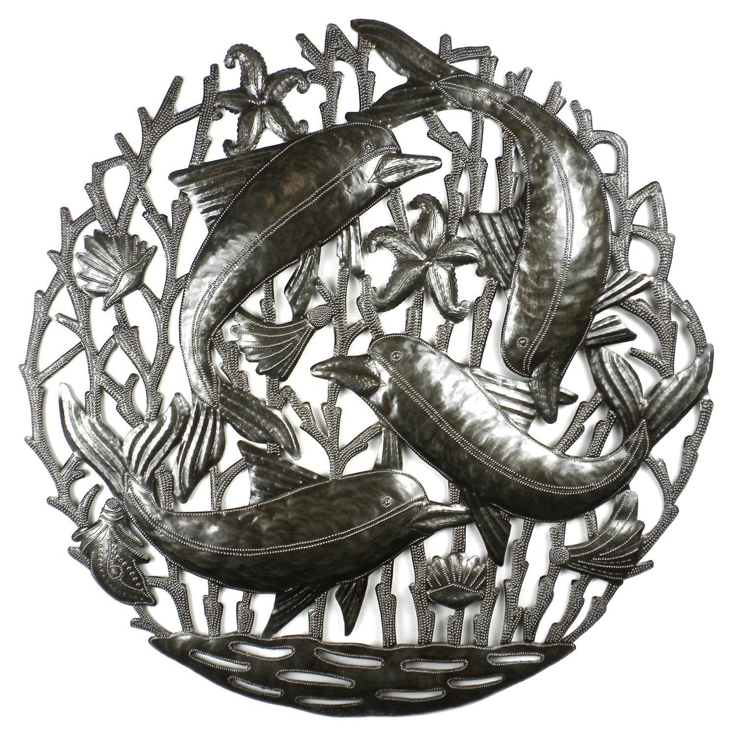 Upcycled Metal Wall Art - Pod of Dolphins by Croix des Bouquets- Haiti
