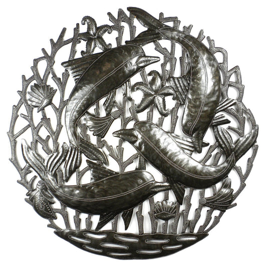 Upcycled Metal Wall Art - Pod of Dolphins by Croix des Bouquets- Haiti