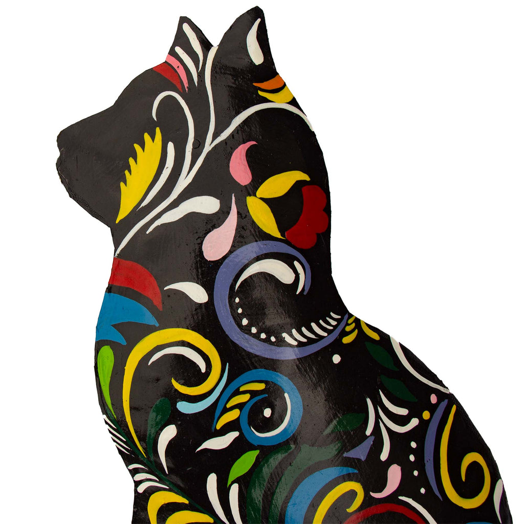 Hand-Painted Haitian Steel Drum Wall Art-Thoughtful Kitty-14.5"