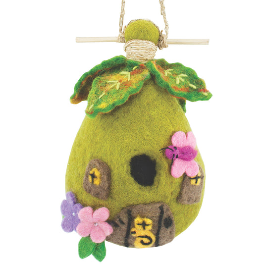 Hand-Crafted Felt Birdhouse-Floral -Green/Pink-Fair Trade- by Wild Woolies