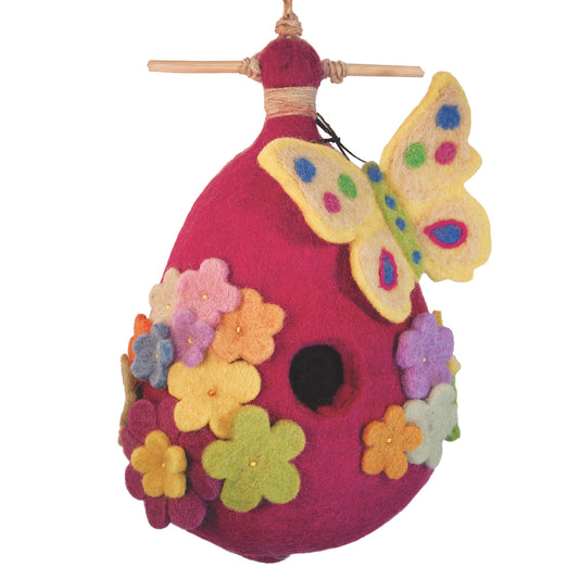 Handmade Felt Birdhouse - Butterfly - Pink - Fair Trade-Nepal from Wild Woolies