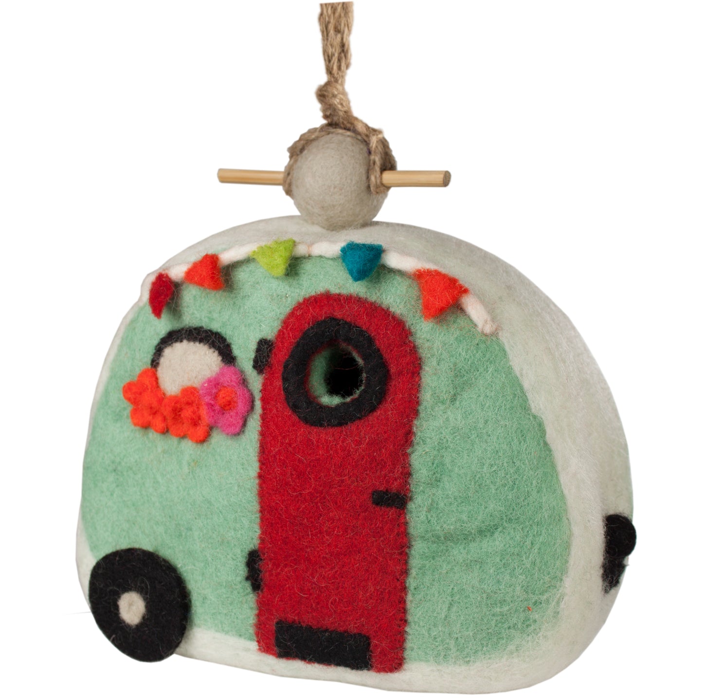 Felt Retro Camper Birdhouse -Green - Wild Woolies