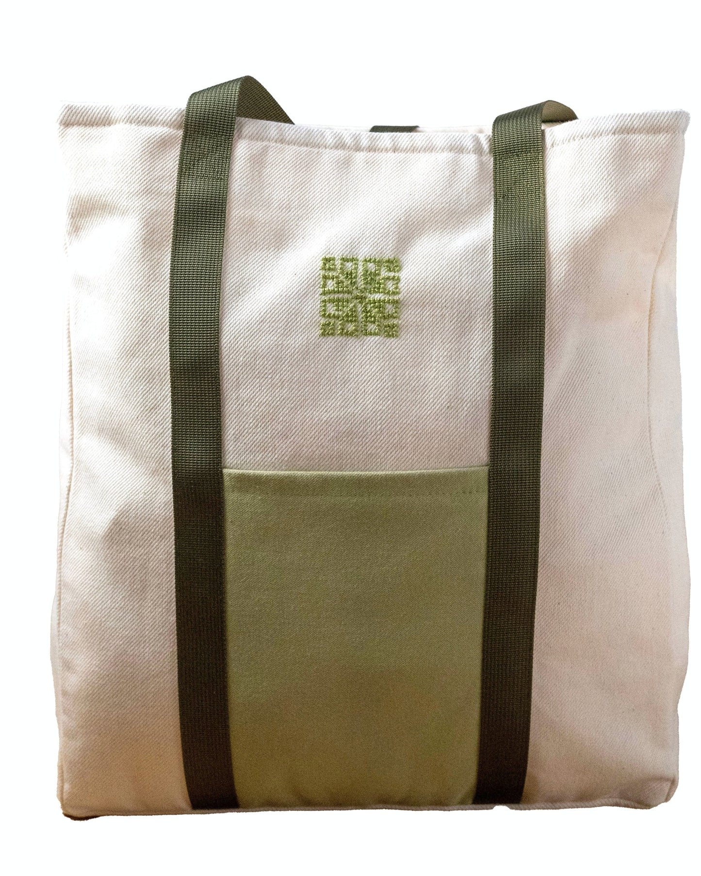 Liyana Fabric Market Tote -Cream/Green -Fair Trade