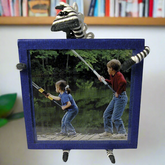 Bendable Square Picture Frame made with Recycled Cotton & Wire- Zebra 5 1/2" H x 4 1/4" W