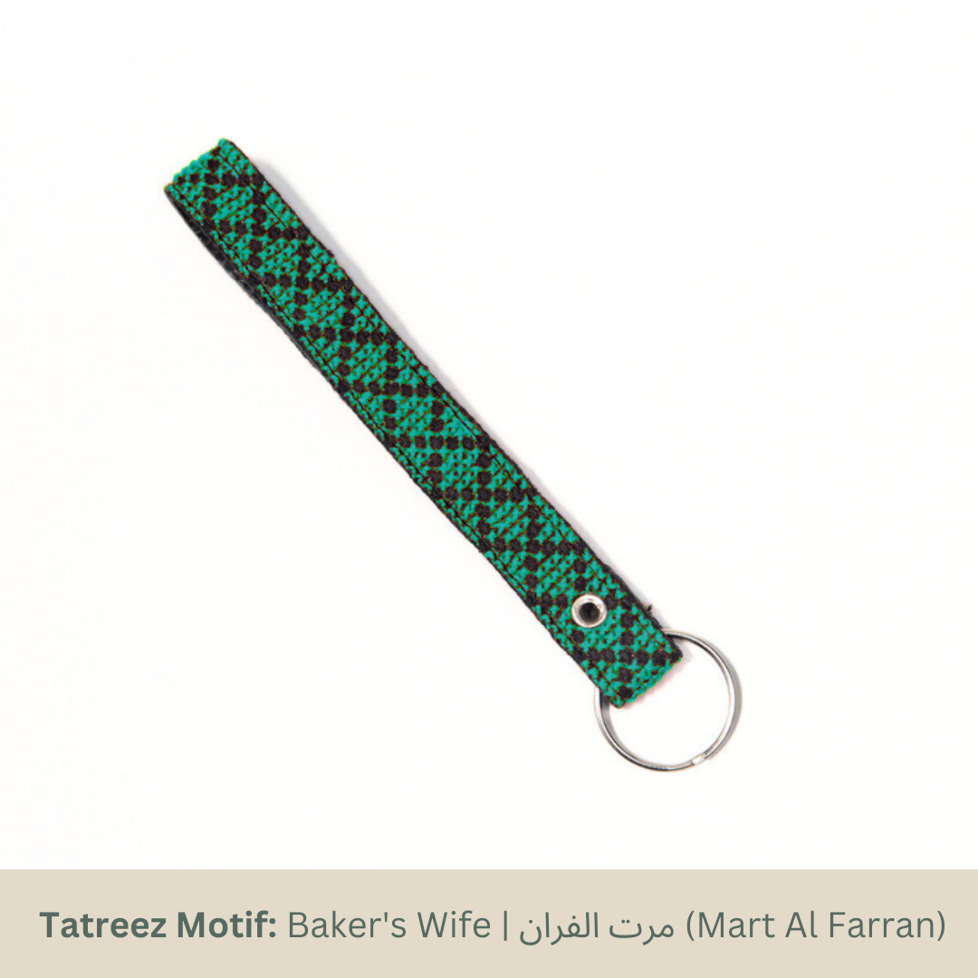 Lina Leather Key Lanyard-Hand-Embroidered Keyring-"Baker's Wife" Tatreez Motif