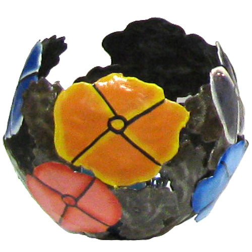 Hand-Painted Metal Floral Luminary-Recycled Steel Oil Drum Art-Fair Trade-Haiti