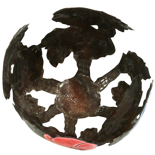 Hand-Painted Metal Floral Luminary-Recycled Steel Oil Drum Art-Fair Trade-Haiti
