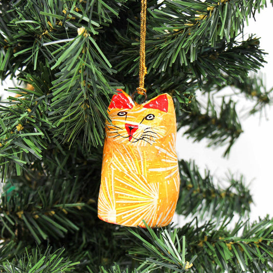 Hand-Painted Cat Holiday Ornaments-Set of 2-Fair Trade- India