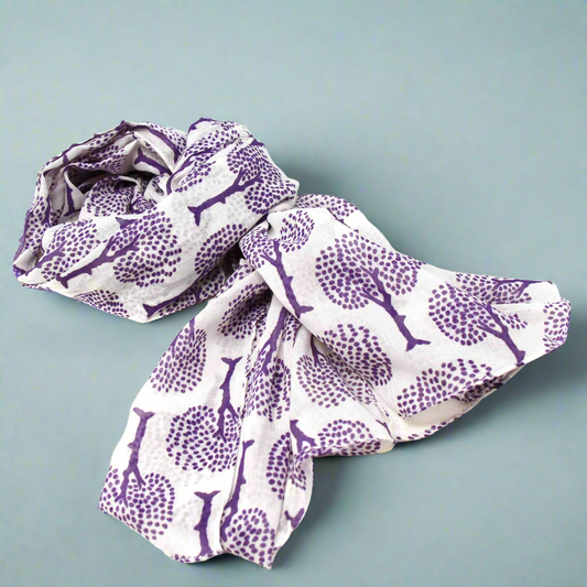 Bufanda de Algodón Estampada a Mano, Diseño Árbol de la Vida