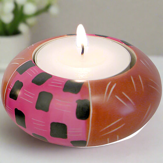 Portavelas de esteatita tribal- Comercio justo-Kenia