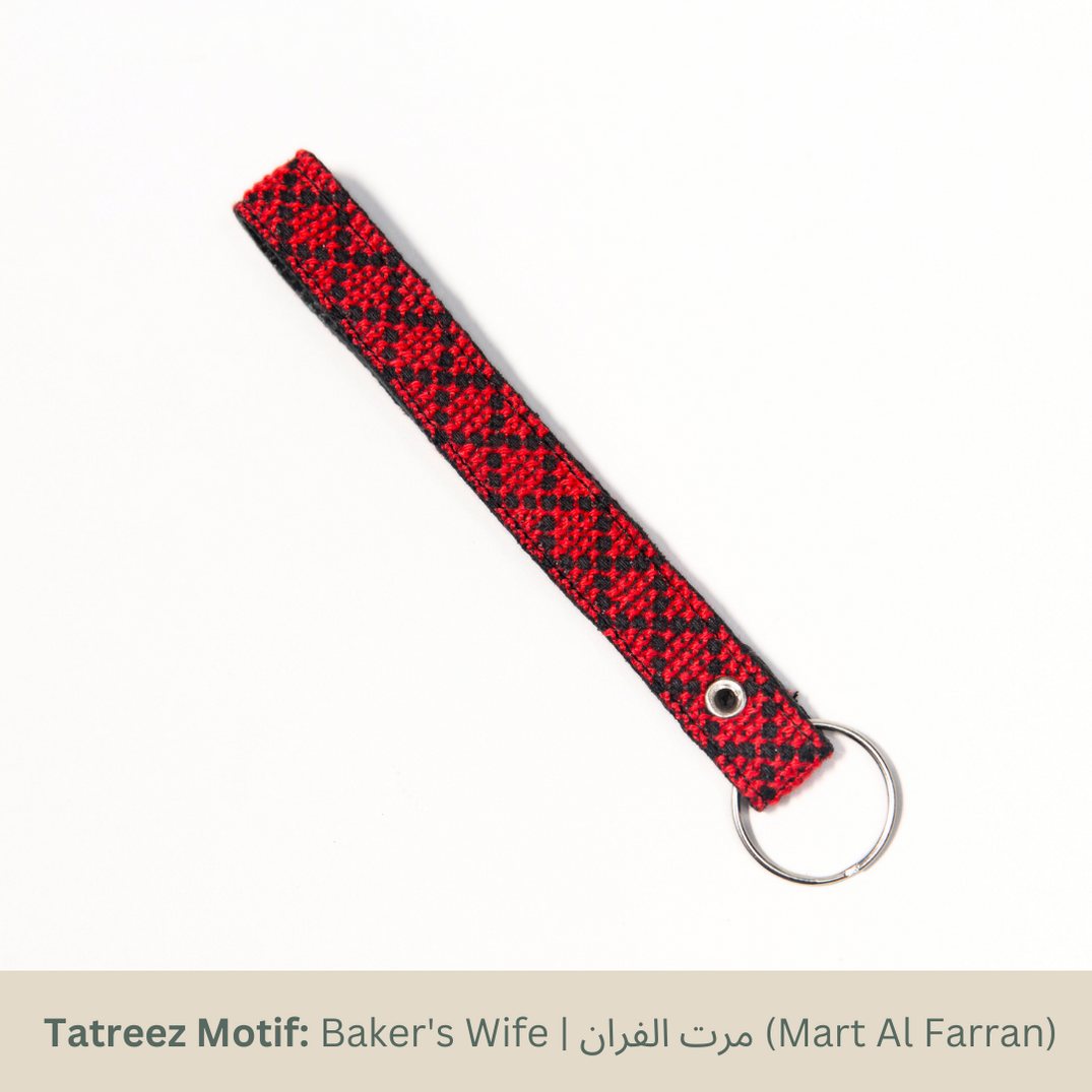 Lina Leather Key Lanyard-Hand-Embroidered Keyring-"Baker's Wife" Tatreez Motif