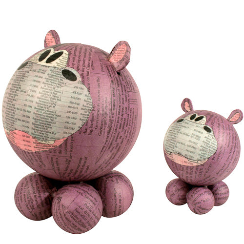 Hand-Crafted Paper Mache Hippo Sculpture from Recycled Materials-SM or LG-Fair Trade-Philippines