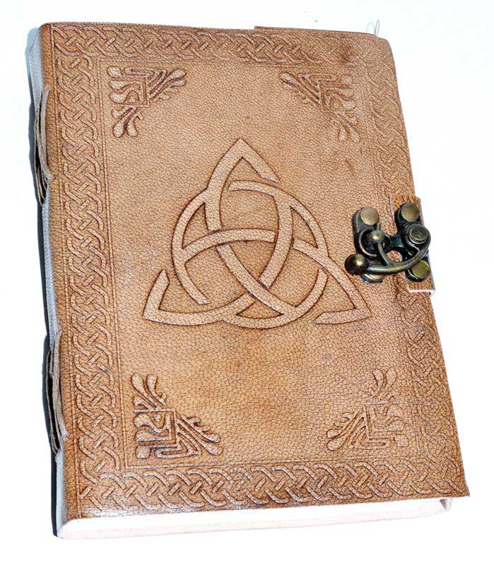 Handmade Leather Notebook with Latch -Embossed Triquetra-Lined Journal