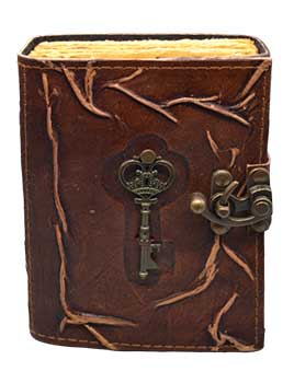 Skeleton Key Leather Notebook with Handmade Aged Looking Paper and Metal Latch