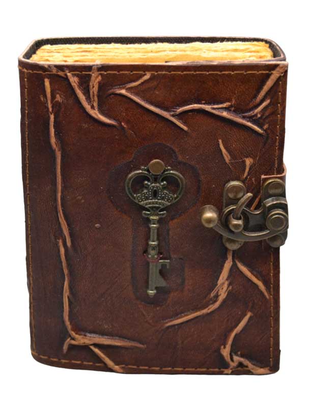 Skeleton Key Leather Notebook with Handmade Aged Looking Paper and Metal Latch