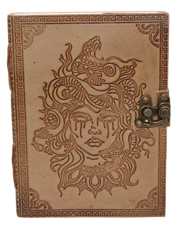Medusa Embossed Leather Journal with Metal Latch 5" x 7"