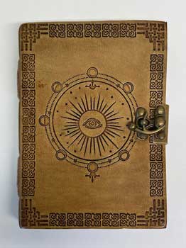 Hand-Tooled Embossed Leather Notebook with Metal Latch- Moon Phases