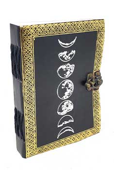 Moon Phase Silver/ Black Embossed Leather Journal with Latch 5" x 7"