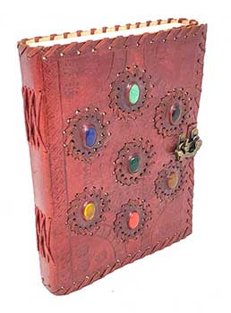 7 Chakra Stones Embossed Leather Journal with Metal Latch 6" x 8"