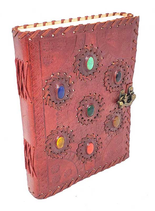 7 Chakra Stones Embossed Leather Journal with Metal Latch 6" x 8"
