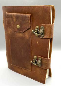 Soft leather Journal w/ Double Latch and Pocket-Tree Free Organic Paper