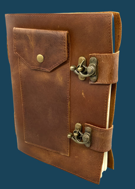 Soft leather Journal w/ Double Latch and Pocket-Tree Free Organic Paper