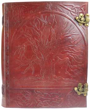 Handmade Tree of Life Leather Blank Notebook with Handmade paper-Dual Latch- 10" x 13"