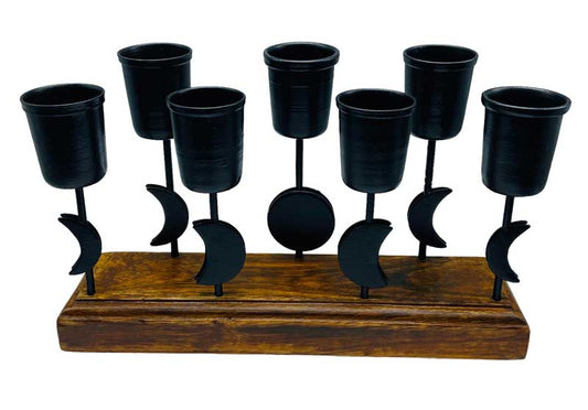 7 1/2" Moon Phases Taper Iron Candle Holder -Black