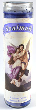 Soulmate prayer candle with angelic design and text