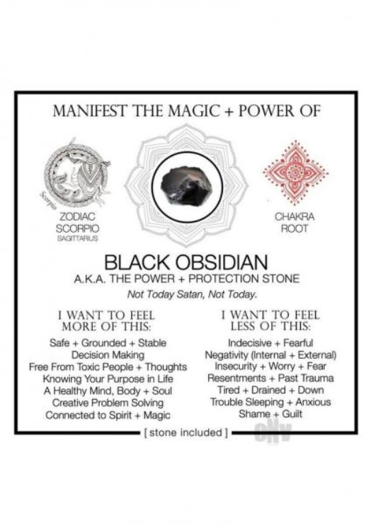 Manifest the Power and Protection of Black Obsidian-Crystal Card- 3"x3"