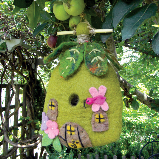 Hand-Crafted Felt Birdhouse-Floral -Green/Pink-Fair Trade- by Wild Woolies